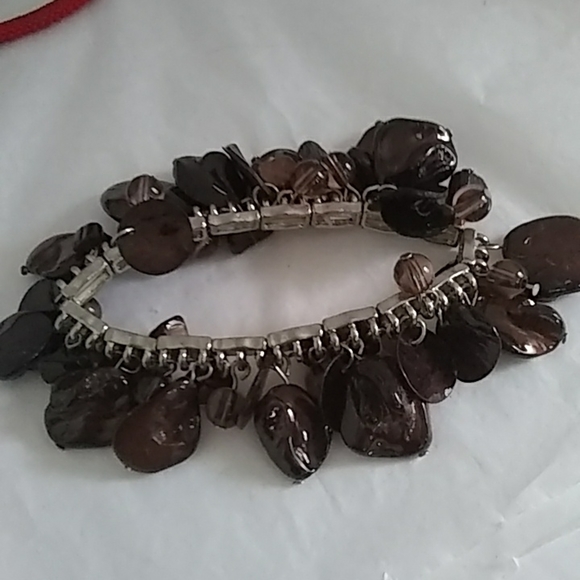Brown Glass Quartz Bracelet Smokey chunky & disc Stretching Vintage-Collectible - Picture 3 of 4